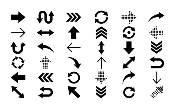 Diverse Arrow Icon Set, Directional Navigation Symbols, Pointer Cursors, 40 Vector Elements for Web and UI Design