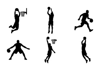 Basketball Player Silhouettes: Dynamic Action Poses, Dunking, Shooting, Dribbling, Vector Set for Sports Graphics and Design © Rony