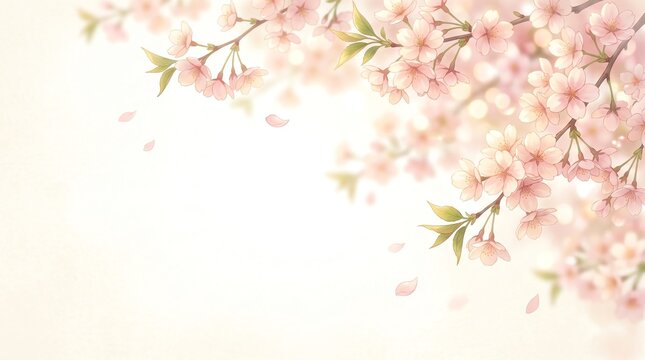 Cherry Blossom Background with Dreamy Pink Flowers and Falling Petals