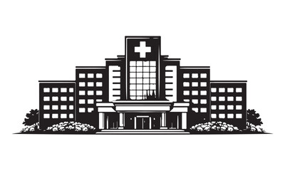 Obraz premium Hospital silhouette, medical building, civic urban, vector isolated on white
