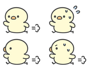走るひよこの手書きイラストセット © Nitomaru