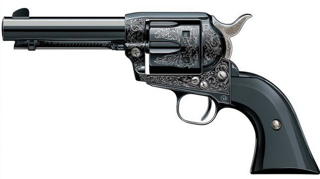 97.Concept = Vector illustration of the Colt Peacemaker revolver. Black. Right side