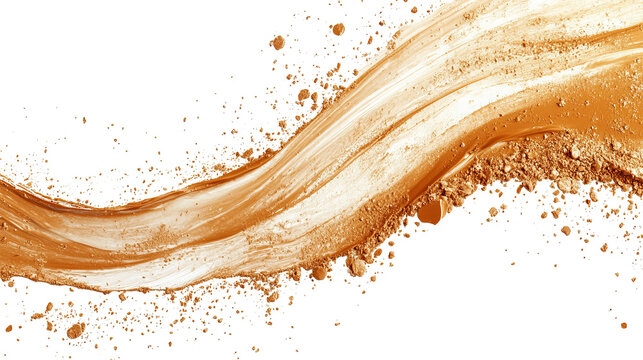 Swirling wave of brown pigment with granular texture on black backdrop