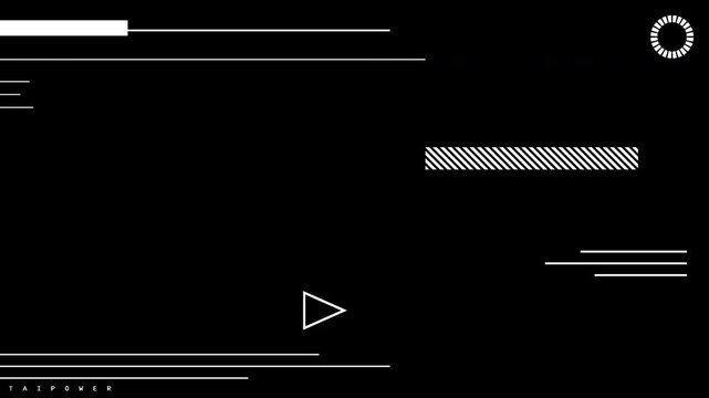 Minimalist digital loading screen with animated geometric shapes and progress bars in high contrast black and white.