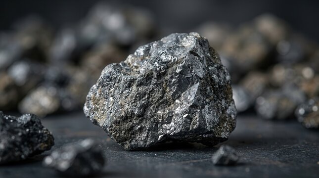 Raw tin ore chunks with a metallic sheen and jagged grey texture.