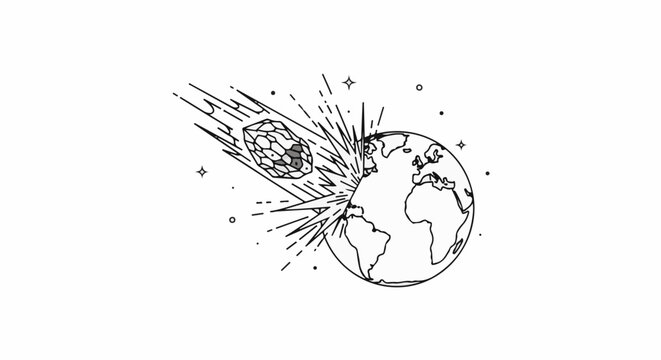 Asteroid impact on planet Earth with explosive shockwaves and stars