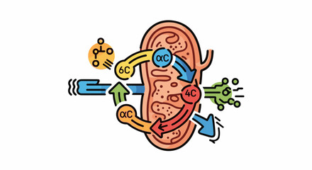 Fototapeta premium Cartoon diagram of a cell organelle with chemical cycle arrows and nodes