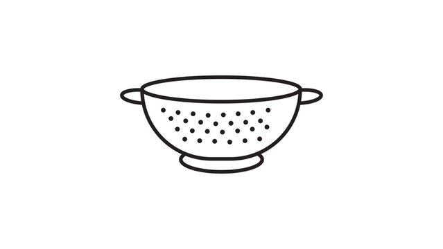 Minimalist Colander Vector Icon with Editable Stroke. Clean black line illustration of a kitchen strainer or sieve on white background, ideal for cooking, food prep, and culinary app designs.