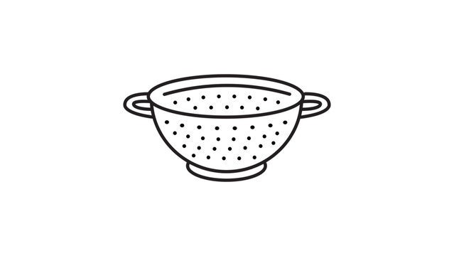 Minimalist Colander Vector Icon with Editable Stroke. A clean black line illustration of a kitchen strainer or sieve with handles, perfect for cooking apps, food blogs, and culinary designs.