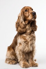 Obraz premium Full-body portrait of an English Cocker Spaniel in a bright white studio