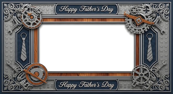 Happy Fathers Day decorative frame with steampunk gears and neckties