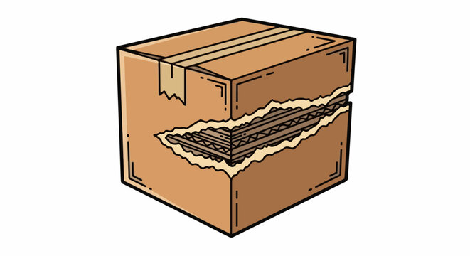 A torn cardboard box revealing its corrugated interior