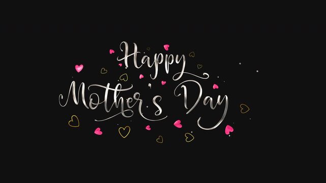 Wishes a happy mothers day text animation with decorative hearts. Perfect for social media posts, greeting cards, and advertisements.