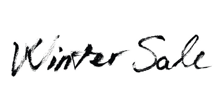 Winter Sale Text Brush Stroke Calligraphy. Grunge winter black hand written script lettering, icon sign. Vector holidays hand draw textured message for banner, ads, promotions, poster, cards.