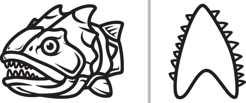 Dunkleosteus prehistoric armored fish head and tooth vector illustration isolated on white background