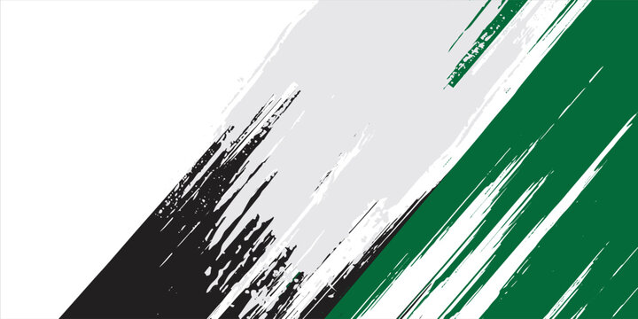 Vibrant abstract painting emulating the United Arab Emirates flag with energetic red, green, white, and black brush strokes