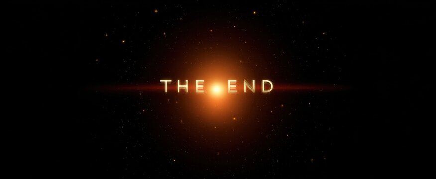 Classic retro cinema end screen featuring a dust and scratches overlay on a dark background.