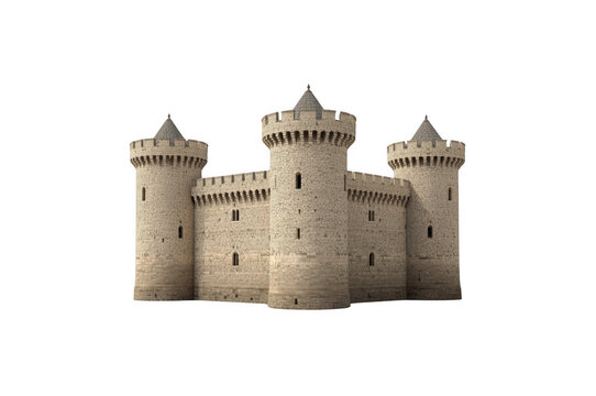 Medieval stone castle standing with multiple towers and battlements