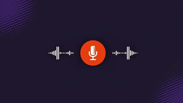 Motion graphic video showcases a microphone icon with sound waves on a dark background