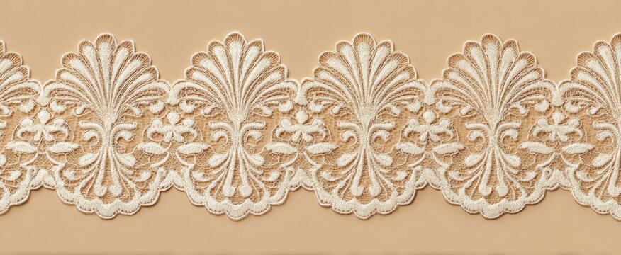 Delicate scalloped ivory lace edging evokes elegance against a soft cream background