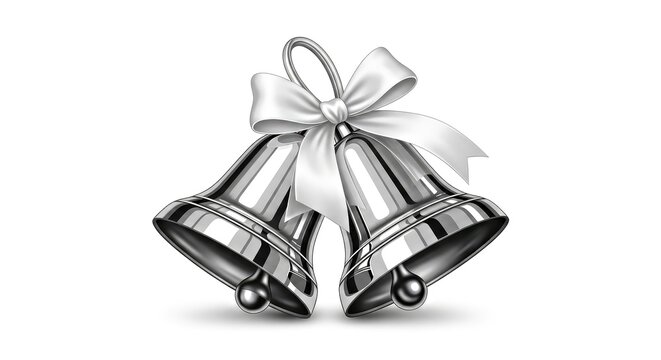 Elegant Silver Bells With White Bow for Christmas Holiday Decoration
