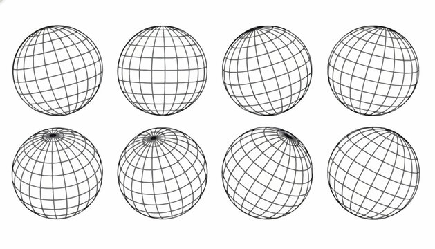 Collection of wireframe globes displaying different perspectives and perspectives of the planet Earth
