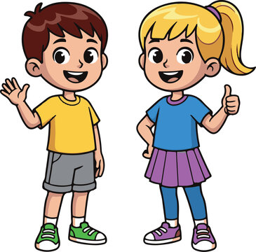Cartoon Boy and Girl Vector Illustration Happy Characters