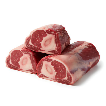 Raw beef shank marrow cuts isolated on white background for butcher catalog