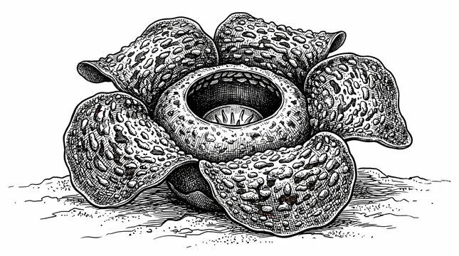 illustration of rafflesia arnoldii giant parasitic flower in natural habitat sketch style