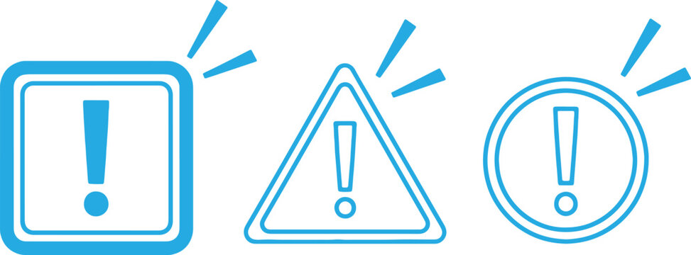 A set of warning signs with exclamation marks on a white background