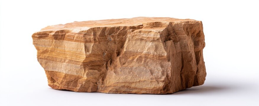 Sandstone block isolated on white background ideal for durable construction and creative design projects.