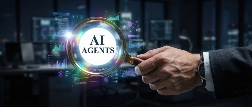 Exploring ai agents in business modern office setting digital technology innovative environment close-up viewpoint future concepts for enhanced productivity