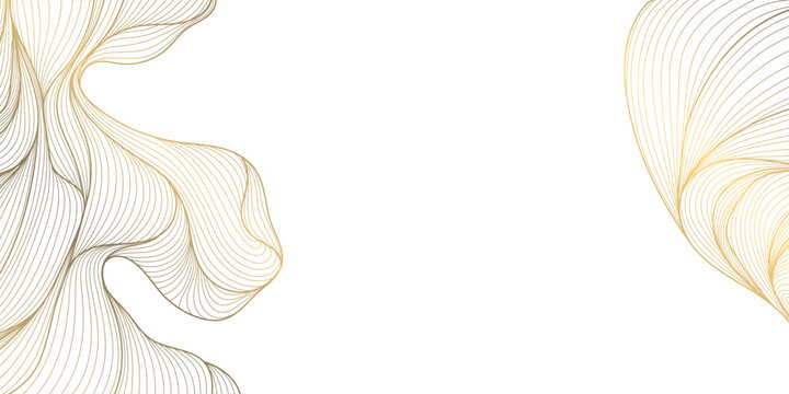 Luxury abstract gold wave pattern, thin elegant lines on white background. Premium vector design, Japanese curves, geometric elements, and smooth silk texture, wallpapers.