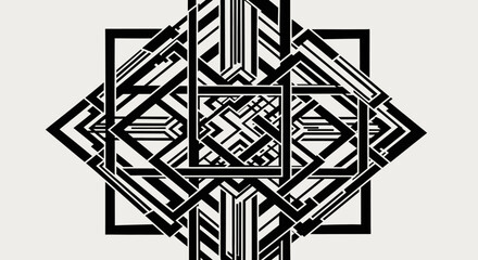 Abstract Geometric Pattern with Intersecting Black Lines on White Background