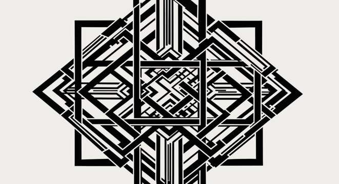 Abstract Geometric Pattern with Intersecting Black Lines on White Background