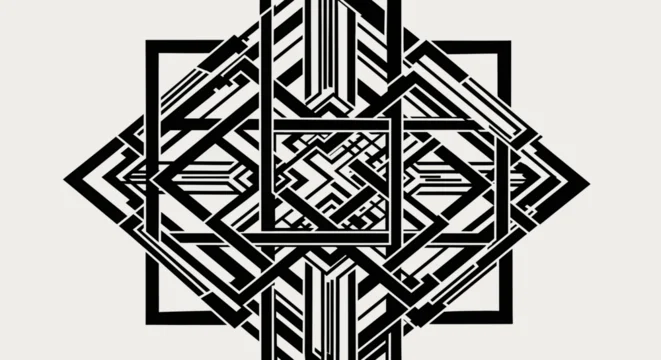 Abstract Geometric Pattern with Intersecting Black Lines on White Background