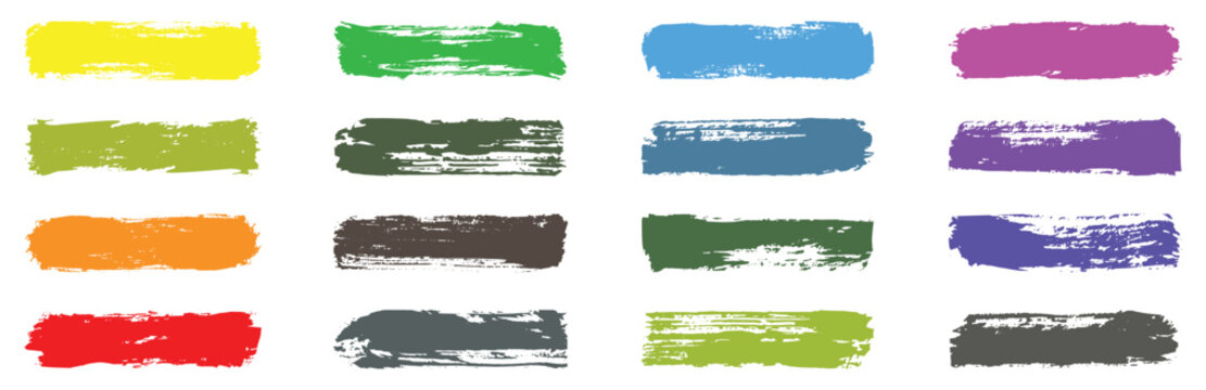 Colorful paint strokes. Set of colorful brush strokes, lines. Grungy brushes collection. Rectangle brush collection.