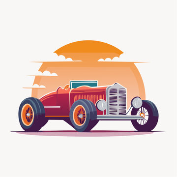 Vintage Race Car Illustration at Sunset