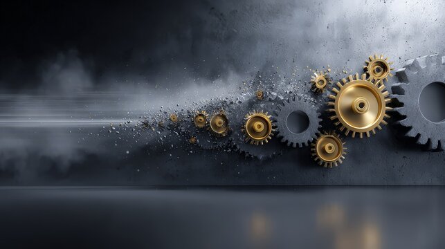 Close-up of gears in motion, symbolizing innovation and progress. industrial energy efficiency green factory renewable energy sustainable industry clean technology carbon reduction

