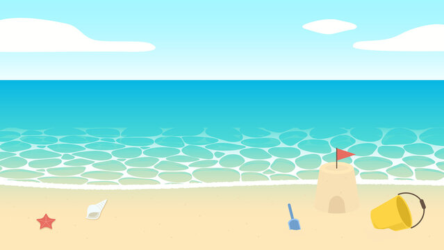 夏 ビーチ 海 青空 砂浜 配信 サムネイル バナー デザイン 背景 イラスト 