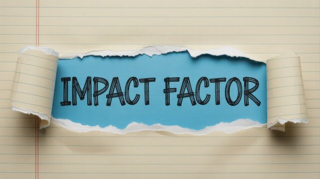 The phrase Impact Factor is revealed on a blue background through a tear in a piece of lined paper