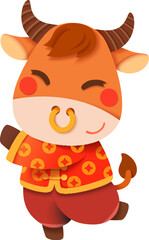 Fototapeta premium Cow dances happily with traditional clothes