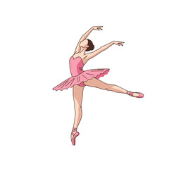 Obraz premium Elegant Ballerina in Pink Tutu Performing Ballet Pose, Isolated Vector Illustration