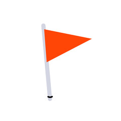 Obraz premium Red triangular flag on pole. Soccer corner flag or golf hole marker isolated on white background.