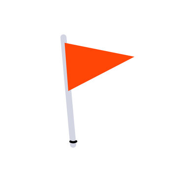 Red triangular flag on pole. Soccer corner flag or golf hole marker isolated on white background.