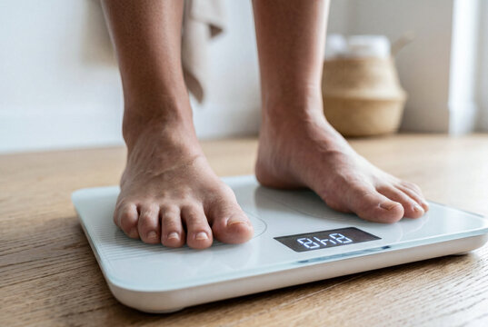 体重計で体重測定する足元