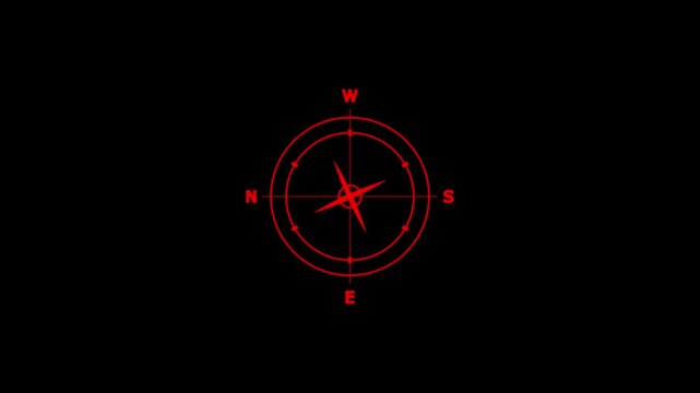 Minimalist Red Compass Navigation Icon on Black Background for Travel and Direction Concept
