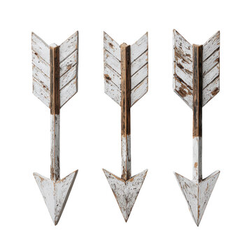 Three rustic white wooden arrows displayed against a black background