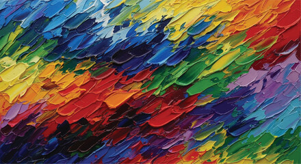 Colorful paint brush strokes. Vibrant abstract oil painting with thick brushstrokes and colorful texture. © shazam