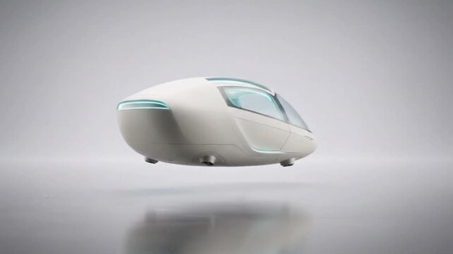 Minimal floating tech pod glowing in a futuristic studio environment